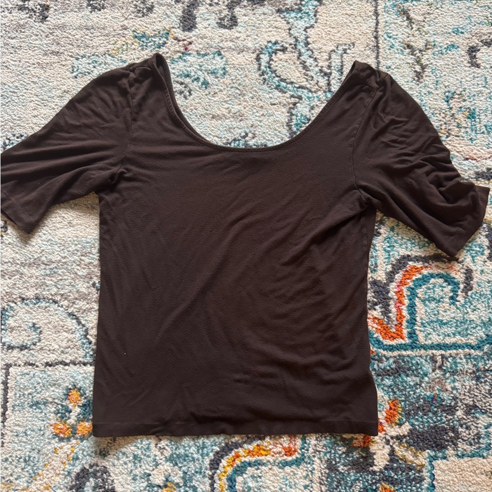 Polo Ralph Lauren elegant 3/4 lengths Brown Women's Top with scoop neck